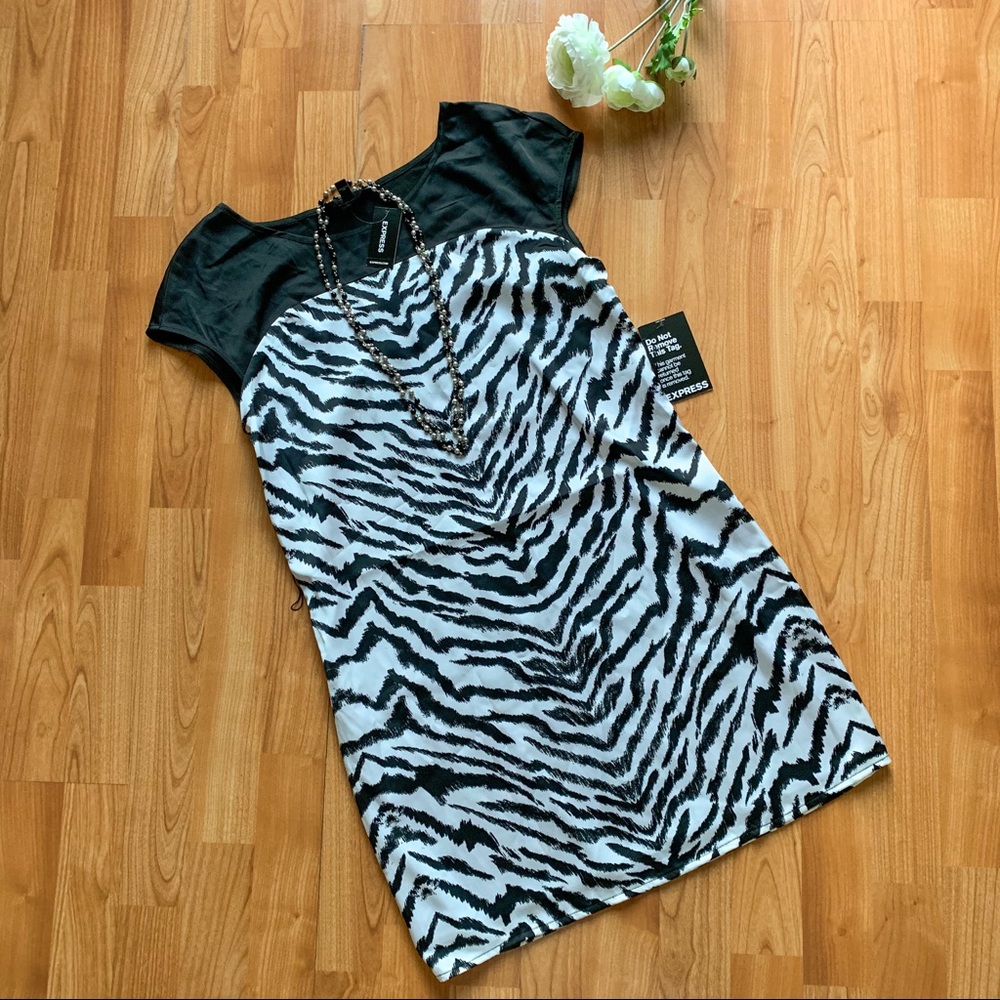 Express Black Zebra Print Shift Dress Cap Sleeves